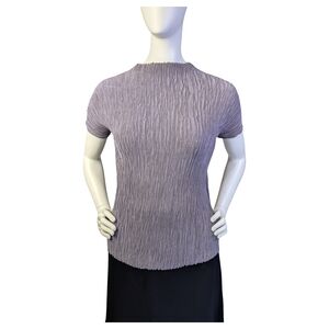 Vintage Y2K Crinkle Pleated Lavender Blouse Stretch Micro Pleat Textured Top